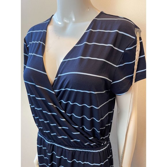 Banana Republic Women Stripe Faux Wrap Midi Dress V Neck Cap Sleeve Blue White M - Picture 5 of 8